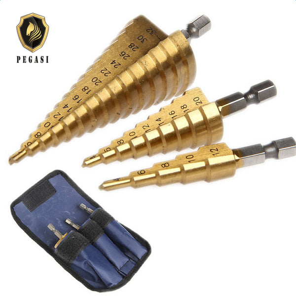 3pc Hss step drill bit set cone hole cutter Taper metric - tenydeals