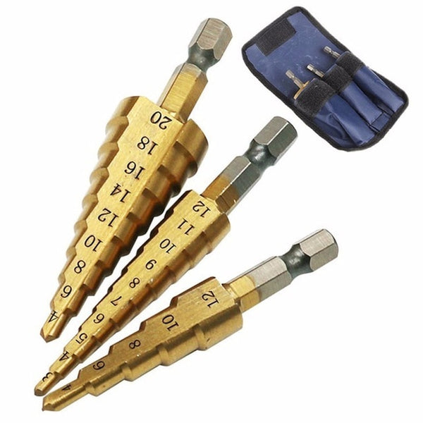 3pc Hss step drill bit set cone hole cutter Taper metric - tenydeals