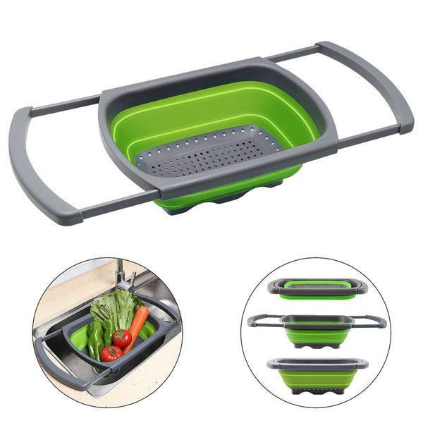 Kitchen Strainers Folding Drain Basket Colander Collapsible with Extendable Handles - tenydeals